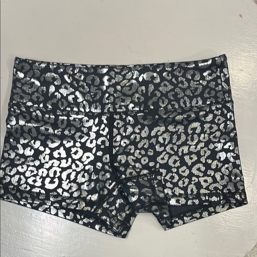 Silver Leopard Print Athletic Shorts